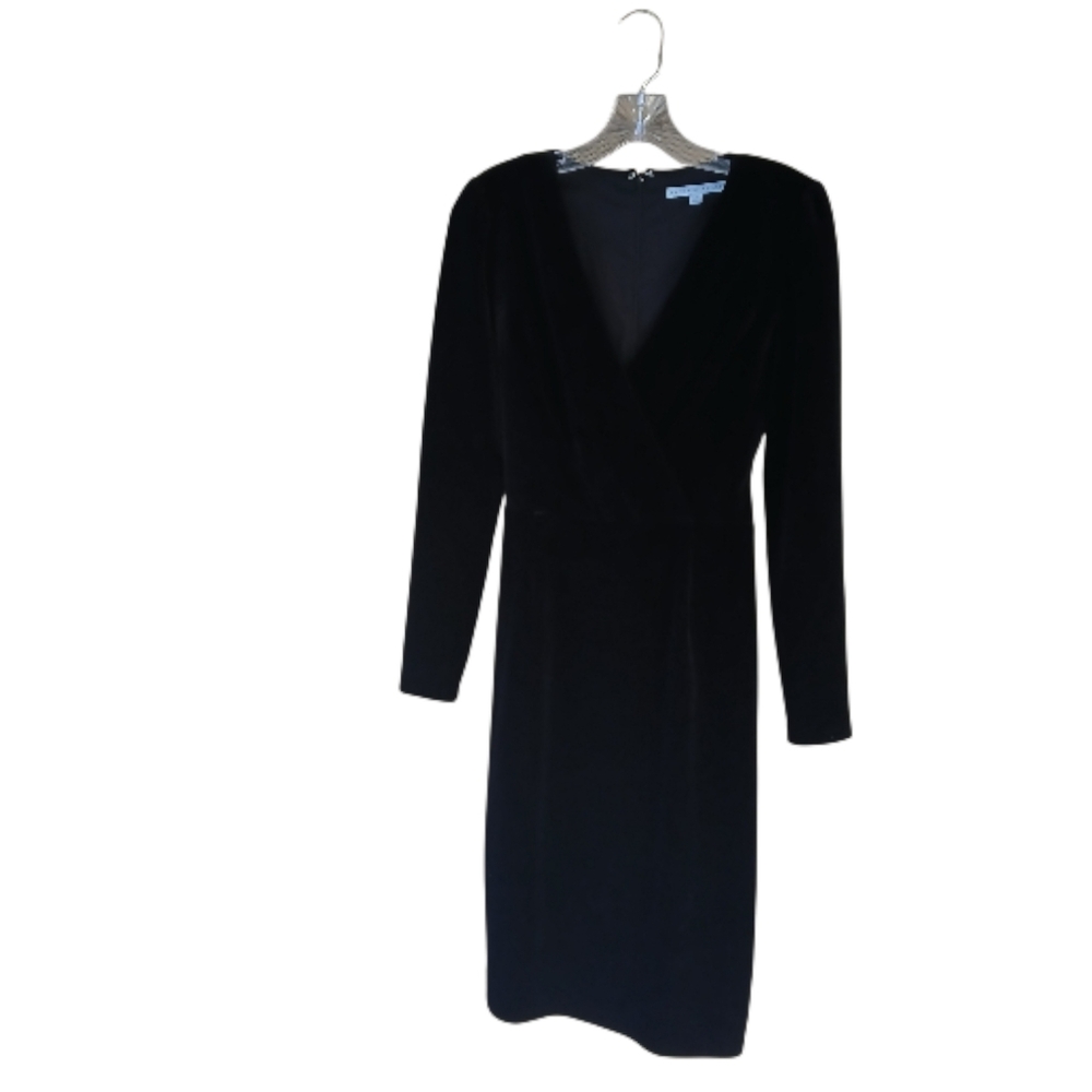 Antonio Melani Black Velvet Velour Long Sleeved Midi Dress Size 4
